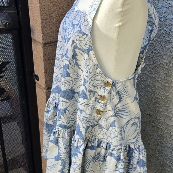 Urban Outfitters Pinafore Jumper Mini Dress White Blue Floral - Picture 5 of 9
